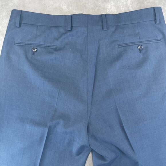 Jos A Bank Traveler Pants Men 38W/40L Reg Blue Slim Flat Front 100% Wool No Hem - Picture 4 of 8